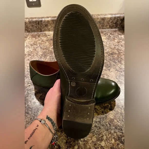 Miz Mooz Green Cap Toe Leather Derby Oxford Shoes Size 10 Lace Up Comfort Flat - Picture 7 of 13